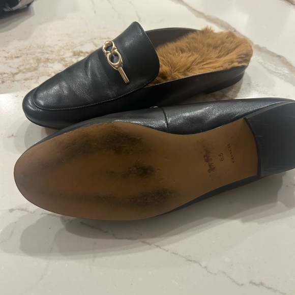 Coach Black Leather Loafers with Tan Fur Lining - Picture 2 of 4
